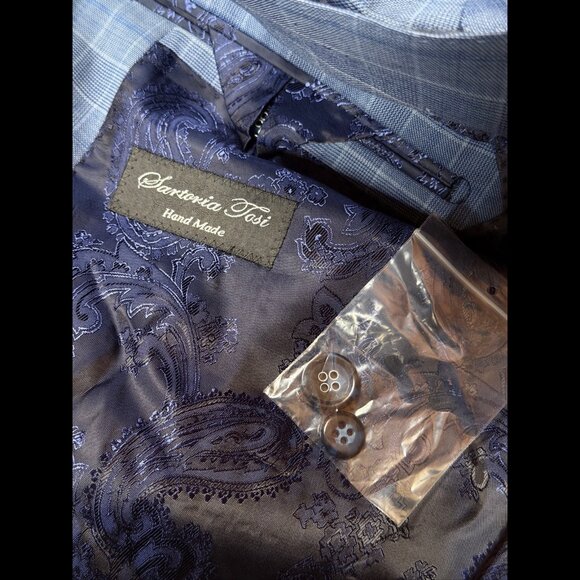 Sartoria Tosi Blazer 54R Mens Blue Italy Made 100% Wool Super 150s Hand Made - Picture 9 of 11